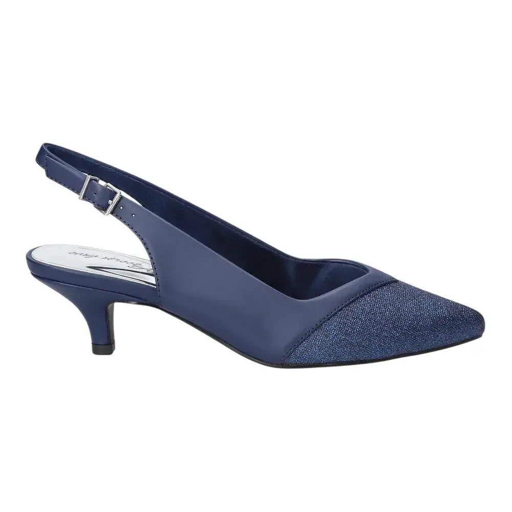 Easy Street Women's Vivid Slingback Kitten Heel Pumps Navy Glitter Size 9 1/2
